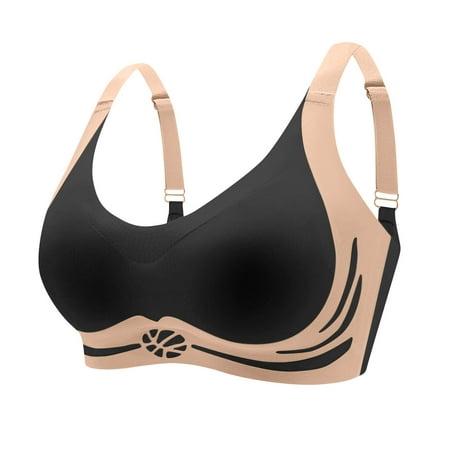 Virmaxy Women s Seamless Daily Bra Colorblocking Sponge Underwear Soft Support Comfortable Breathable Fixed Cup Bra Non Marking Underwear with Smooth Surface Black-3 M