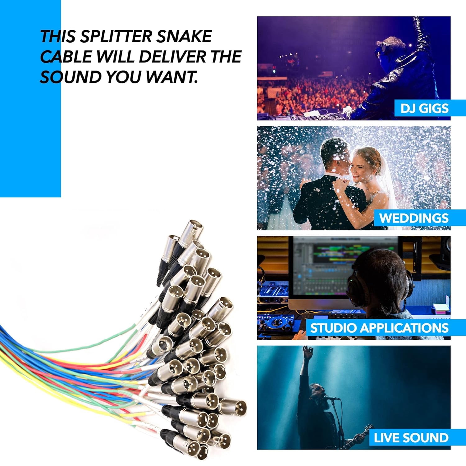 Seismic Audio SARMSS-32x1515 Audio Snake XLR splitter 2 Channel XLR TRS Combo Splitter Snake Cable - Two 15' XLR trunks Rack Mount