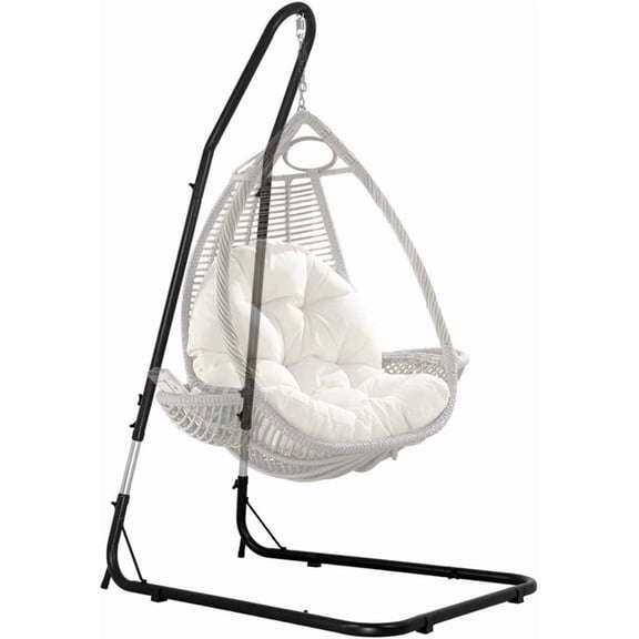 WYDK Hammock Chair Stand Portable Heavy Duty Solid Steel Stand Only Outdoor Indoor Hanging Chair Stand for Air Porch Swing Chair w/Weather-Resistant Finish, Offset Base, 360-Degree Rotation, Black