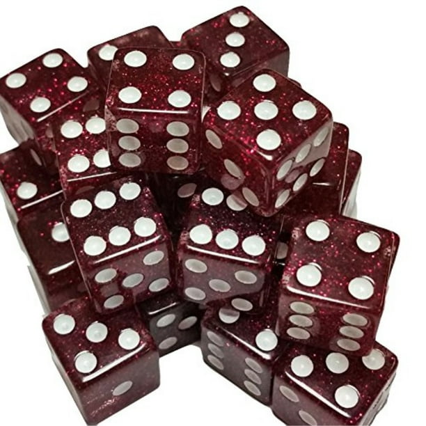 100 Glitter Red Dice with White Spots 16mm