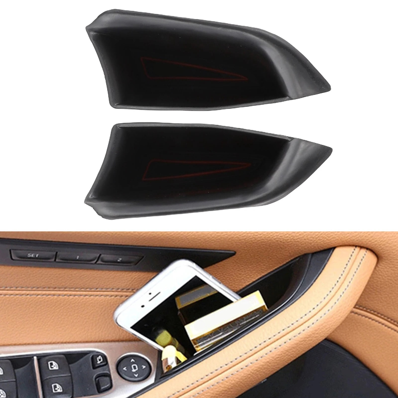 2pcs Car Armrest Front Side Handle Storage Tray Box For 2019 For BMW 5Series G31 ABS Plastic Black Space-Saving Design