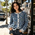 thumbnail image 6 of Uaswgudfs Women's Blue Floral Printed Knit Cardigan, Long Sleeve Button-Front Crew Neck Casual Fashion Outerwear - Trendy Spring Summer Sweater Blue M, 6 of 6