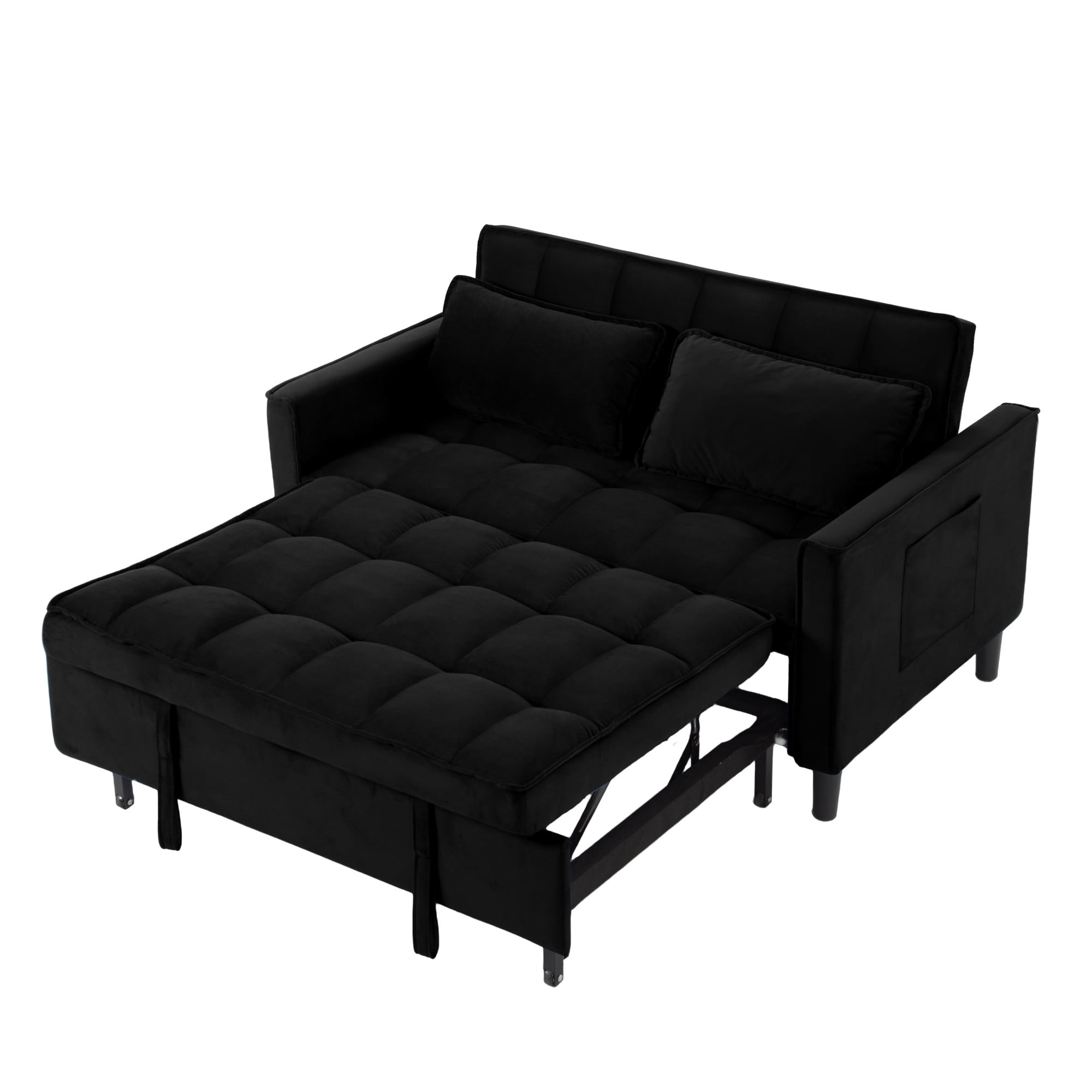 Gewnee 53.94" Pull-Out Sofa Bed – Convertible Twin Size Sleeper Bed,3 Adjustable Backrest Angles & Storage Side Pocket for Living Room,Office,Guest Room.Black Velvet