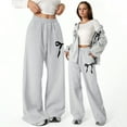 thumbnail image 2 of Girl's Bowknot Baggy Sweatpants Lightweight Straight Leg Athletic Pants with Pockets, 2 of 6