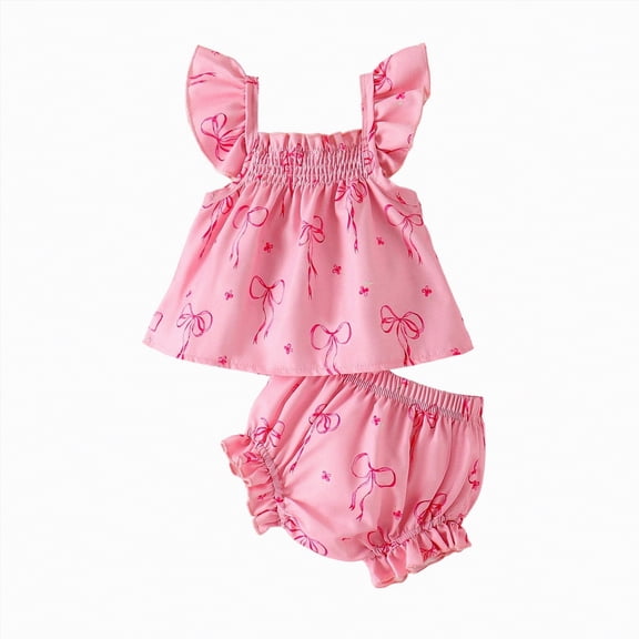 NOLDARES Toddler Infant Baby Girl Outfit Sleeveless Shirt Tops Cute Shorts Set(Pink,3-6 Months)