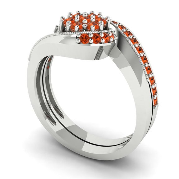 Clara Pucci 14K White Gold Round Cut 0.025Ct Simulated Red Diamond Engagement Ring Matching Band - Luxury Box Included