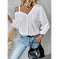 thumbnail image 6 of Charmo Women's One Shoulder Button Down Blouse Long Sleeve Asymmetrical Shirt Tops Textured Collared Blouse Dressy Casual Tops, 6 of 7