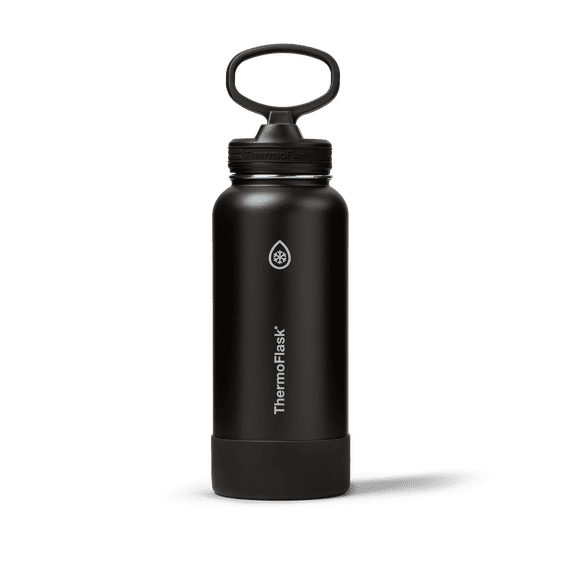 ThermoFlask Classics Insulated Stainless Steel Water Bottle with Leakproof Straw Lid, 32 oz, Black