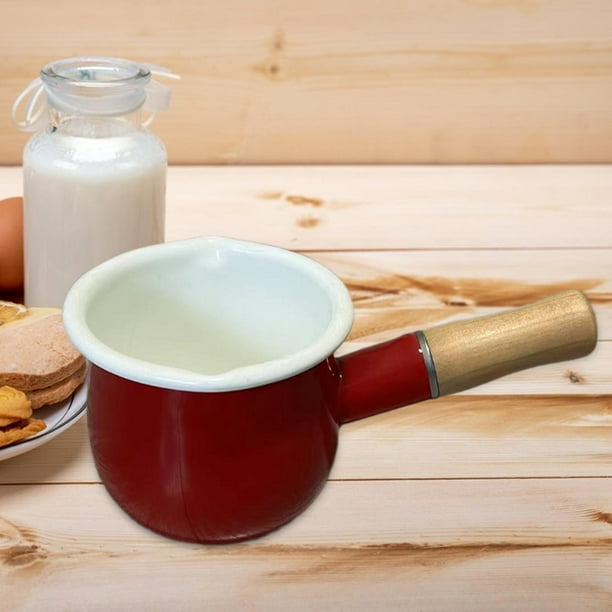 Cacerola de leche esmaltada Perfecl 500ml con mango de madera antiadherente Rojo