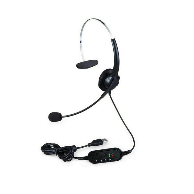 Single-Sided USB Corded Headset Call Center Monaural Headphone with Adjustable Microphone Mute Control Button for Office Computer PC Laptop