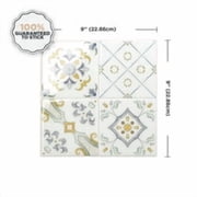 Smart Tiles Peel and Stick Backsplash, 5 Adhesive Tiles, Vintage Blue/Yellow/White, 9x9