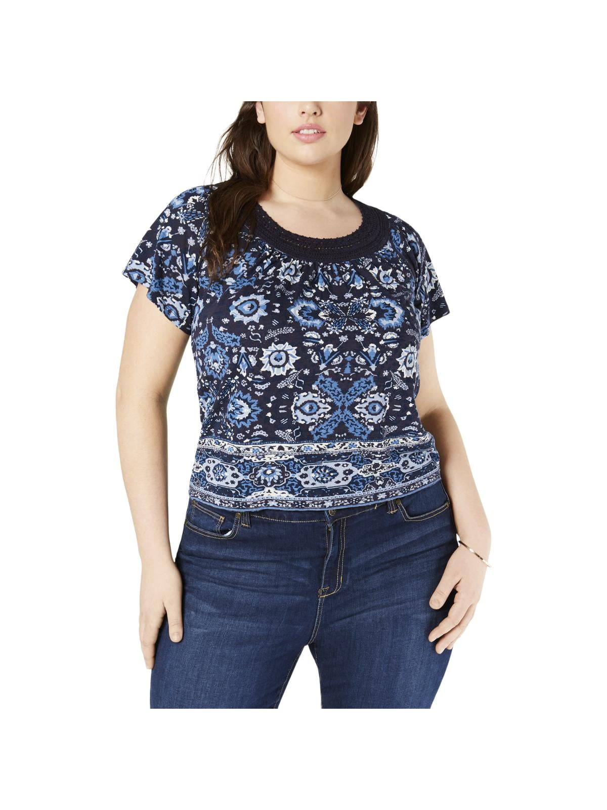 Lucky Brand Womens Plus Size Lana Printed Top
