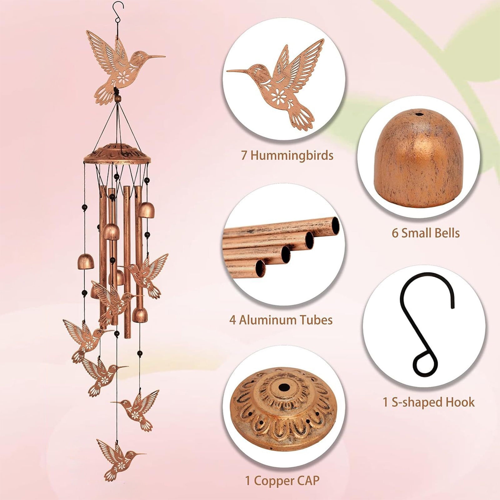Hummingbird Wind Chimes for Outside, Hummingbird Gifts for Women Men Nature Lovers Metal Windchimes Outdoors, Flying Floral Bird Design Home Garden Patio Yard Deco