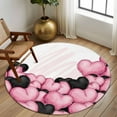 thumbnail image 3 of Valentine's Day Washable Round Area Rug 7 ft, Romantic Pink Black Love Heart Balloons Pink, Soft Non Slip Rugs Stain Repellent Indoor Felt Carpet for Living Dining Room Bedroom Home Office, 3 of 9