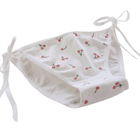 Women's Underwear with Cherries Pattern Ribbon Panties Briefs Low Rise Lingerie Thongs Cotton Underpants