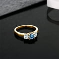 thumbnail image 3 of Gem Stone King 18K Yellow Gold Plated Silver 3-Stone Ring Round Persian Blue Moissanite and Aquamarine Sky Blue (1.00 Cttw, Size 9), 3 of 5