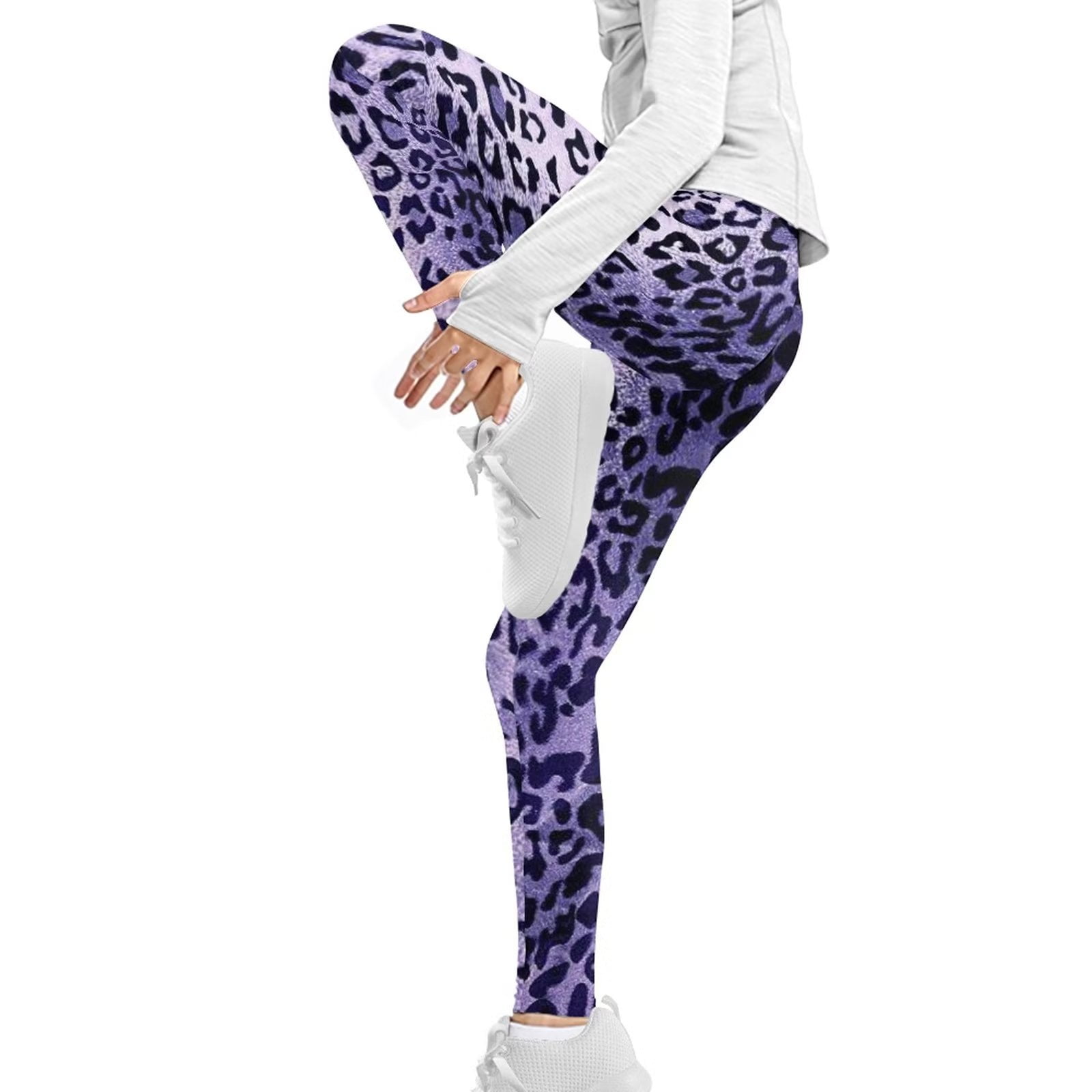 Purple Leopard Print Wide Waistband Women's Leggings: Fun 80's Costume 