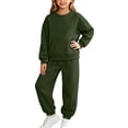 thumbnail image 2 of fnnxnal Girls 2-Piece Sweatsuit Set with Crewneck Top & Jogger Pants, Soft Casual Loungewear for School, Play, Everyday - Green,Size 6 T, 2 of 9