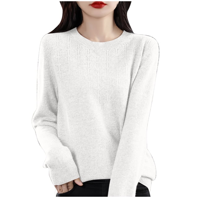 cfhntfmh Chandails pour Femmes 2024 Automne Hiver Col Rond Tops Ajustés Décontractés Chandail à Manches Longues Base Ample