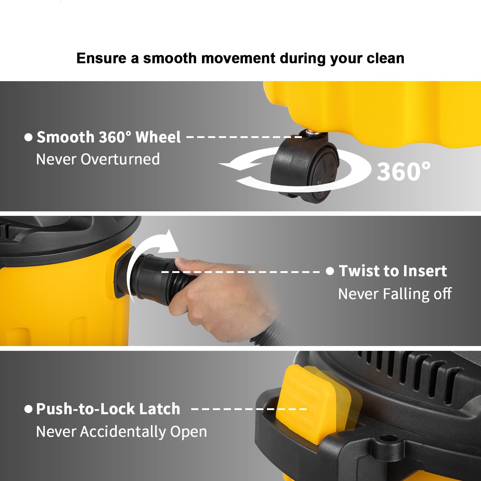 BENTISM Wet Dry Vac, 2.6 Gallon, 2.5 Peak HP, 3 in 1 Shop Vacuum with Blowing Function, Portable with Attachments to Clean Floor, Upholstery, Gap, Car, ETL Listed, Black/Orange