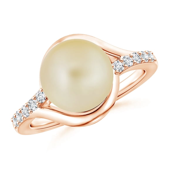ANGARA Solitaire Golden South Sea Cultured Pearl Bypass Ring with Diamonds in 14K Rose Gold for Women | June Birthstone, Birthday, Anniversary, Jewelry Gift for Women | Pearl Ring