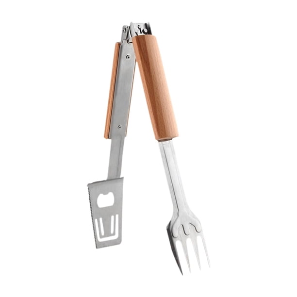Pinza para barbacoa con tapa para alimentos, fácil de agarrar, con espátulas, tenedor, pinzas multifuncionales para alimentos para barbacoa, espátulas