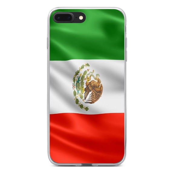 DistinctInk Clear Shockproof Hybrid Case for iPhone 7 PLUS / 8 PLUS (5.5" Screen) - TPU Bumper, Acrylic Back, Tempered Glass Screen Protector - Red White Green Mexican Flag Mexico