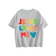 thumbnail image 2 of Niogvi Jesus Loves Me Shirt 𝓴𝓲𝓭𝓼 Gray T-Shirt , Jesus Casual Holiday Top For 𝓴𝓲𝓭𝓼 90cm, 2 of 6