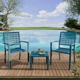 thumbnail image 3 of 3-Piece Outdoor Iron Bistro Set – Stackable Dining Table and Chairs Perfect for Patios, Balconies, and Porches in Blue, 3 of 5