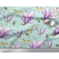 thumbnail image 2 of Soimoi Green Japan Crepe Satin Fabric Leaves & Magnolia Floral Print Fabric by Yard 42 Inch Wide, 2 of 3