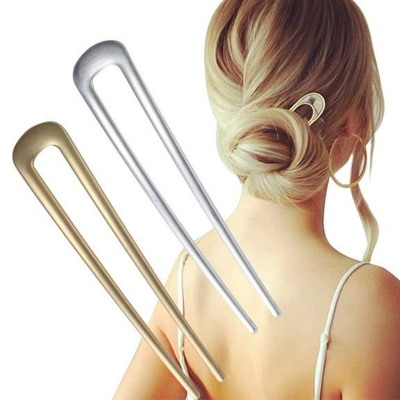 Large French Hair Pins Metal U-Shaped Hair Sticks (B.Gold&Silver1)