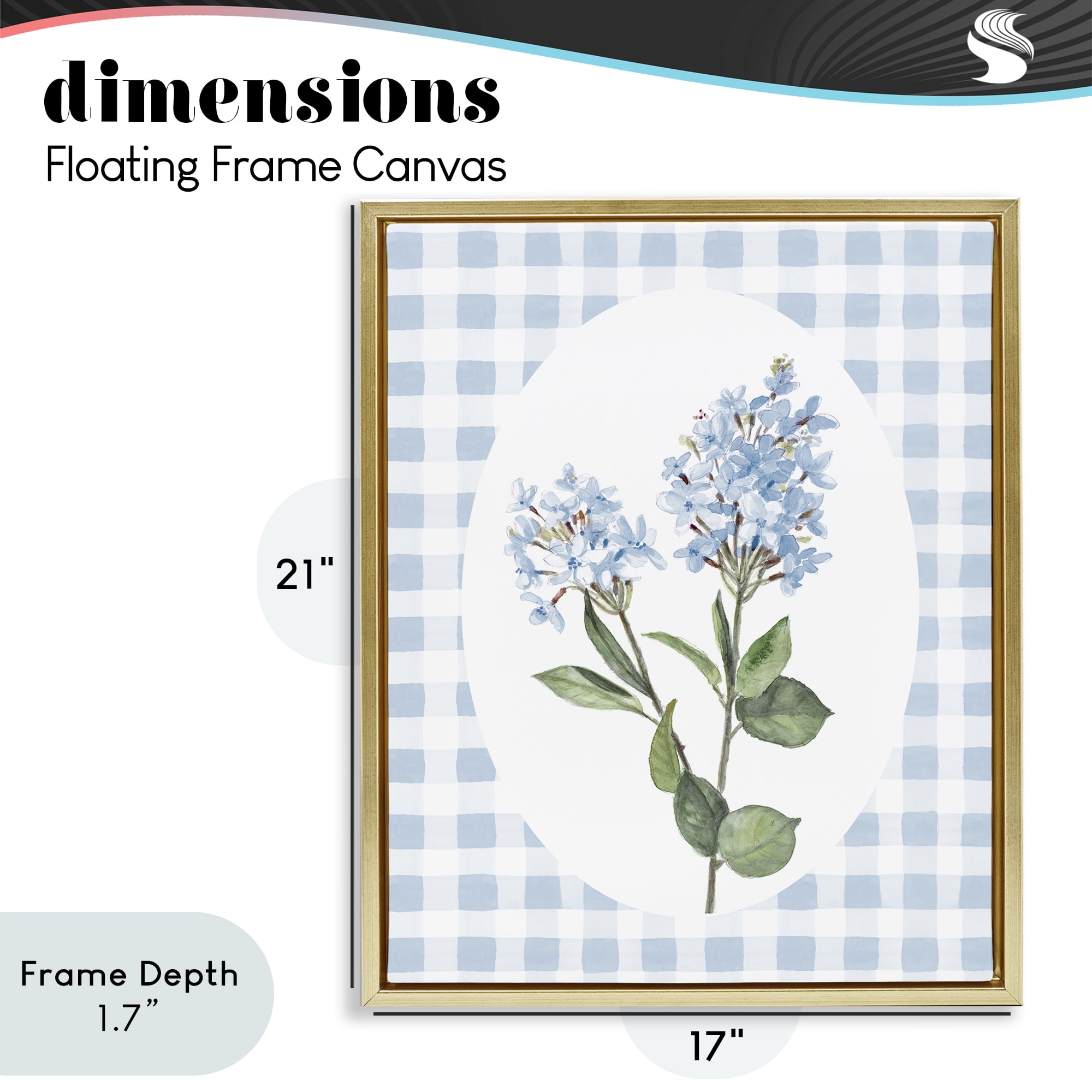 Stupell Industries Blue Checkered Blooms Gold Framed Floater Canvas Wall Art, design by Lanie Loreth