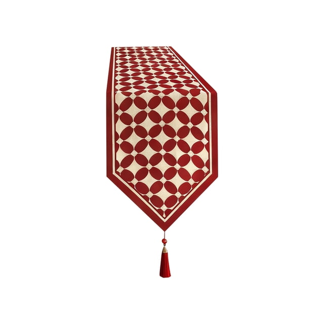 Red Table Runner with Tassels, Polyester Decorative Cover for Dining Room Coffee Table, 120X30Cm