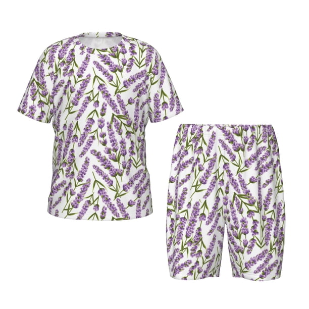 Balery Lavender Flowers Conjunto de Pijama Infantil de Manga Corta con Estampado – Ropa de Dormir de Algodón Suave-3X-Large