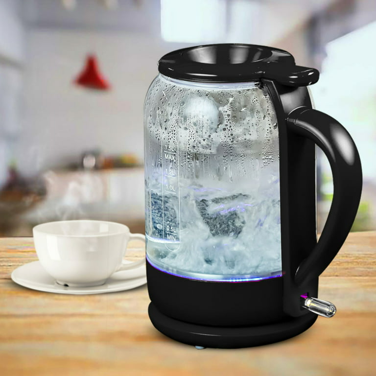 OVENTE 1.5 L Electric Hot Water Glass Kettle, ProntoFill Tech, Coffee & Tea  Maker, Black KG516B