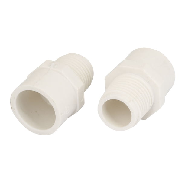 Conector de tubo recto de PVC de 20 mm 1/2" con rosca macho, 2 piezas, color blanco