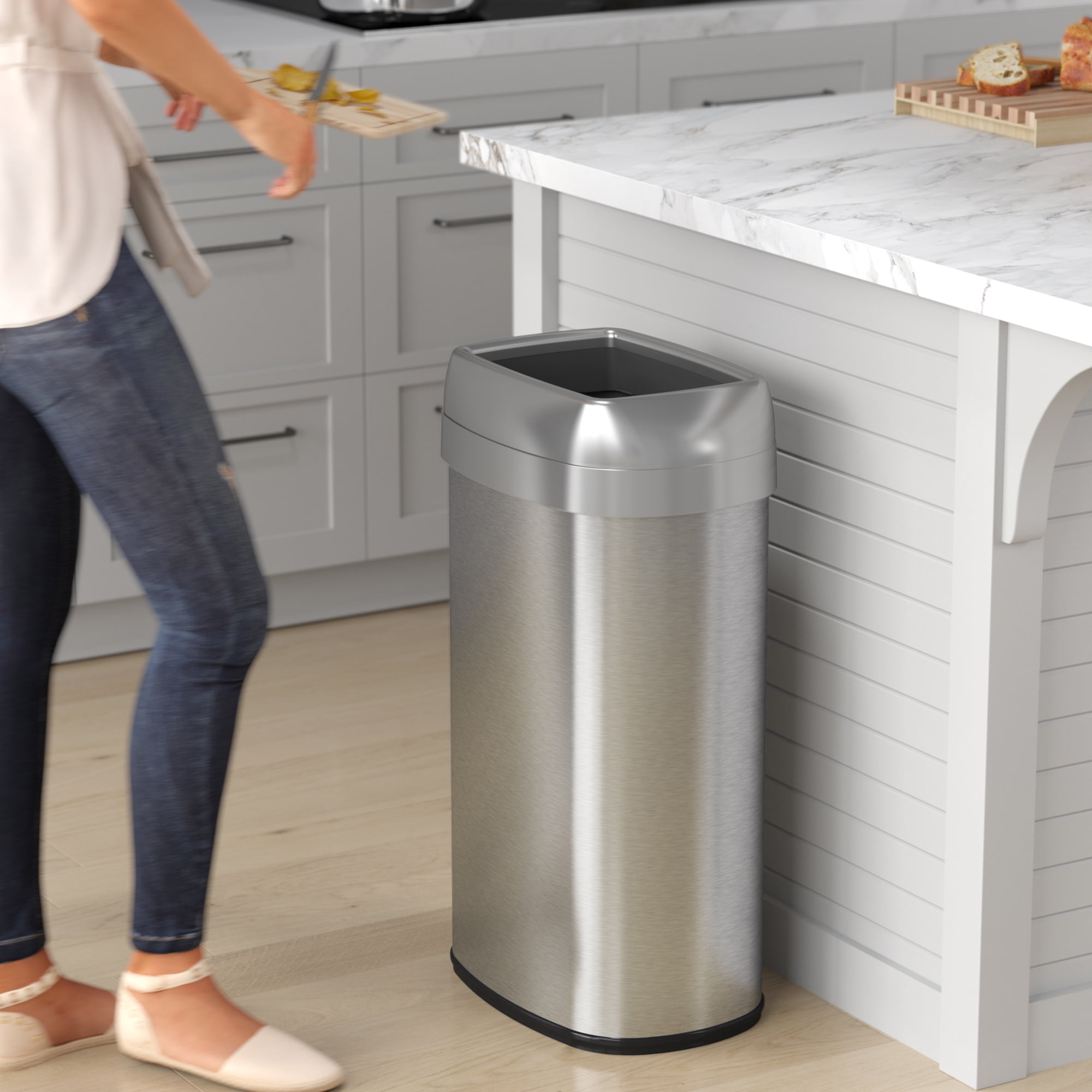 iTouchless Dual-Deodorizer Stainless Steel Trash Can 16 gal. Brushed Steel (OL16STV)