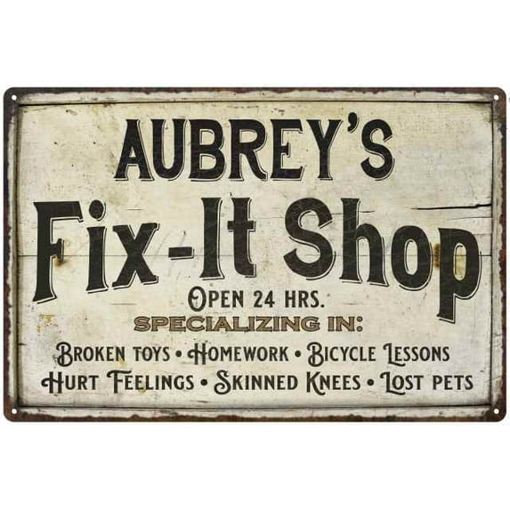 AUBREY'S Fix-It Shop Sign Grandpa Dad Wall Decor 16 x 24 Matte Finish Metal 116240006498