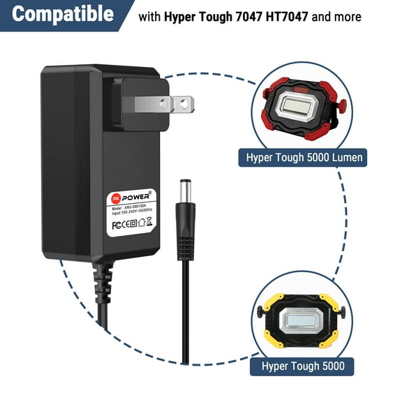 PKPOWER 9V Wall Charger AC Adapter for Hyper Tough 7047 HT7047 HyperTough 5000 Lumens LED Rechargeable Work Light Power Supply