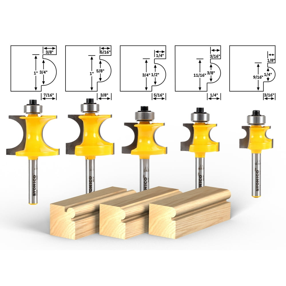 5 Bit Corner Bead Router Bit Set 1/4" Shank Yonico 13516q Walmart