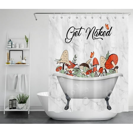 HVEST Mushrooms Shower Curtain for Bathroom Decor,Get Naked Shower Curtain with Hooks Set,Modern Marbling Polyester Waterproof Durable Fabric Bath Accessories,60x72 Inches