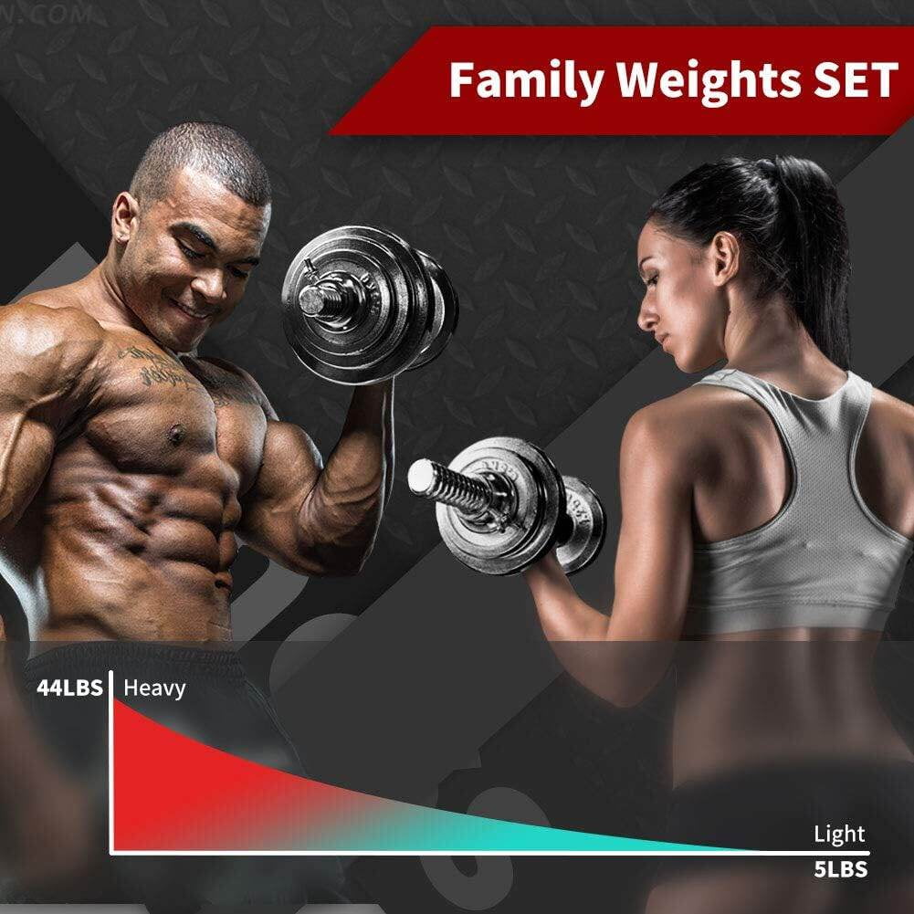 Exercise Equipment Adjustable Dumbbell Set Home Gym Cast Iron Barbell Sets with Carry Box 44lbs Office Bedroom Workout Dumbbells for Men and Women,Workout Equipment