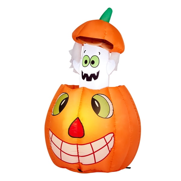 2.8FT Halloween Inflatable Animated Pumpkin Ghost, 2 White LED Lights, Weather-Resistant Polyester, for Small Spaces/Accent Decor