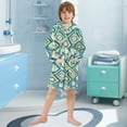 thumbnail image 5 of FORMRS Niños Bathrobe Unisex Hooded Robe Soft Plush Pajamas Sleepwear, Size 10-12T, Green Geometric Flowers, 5 of 7
