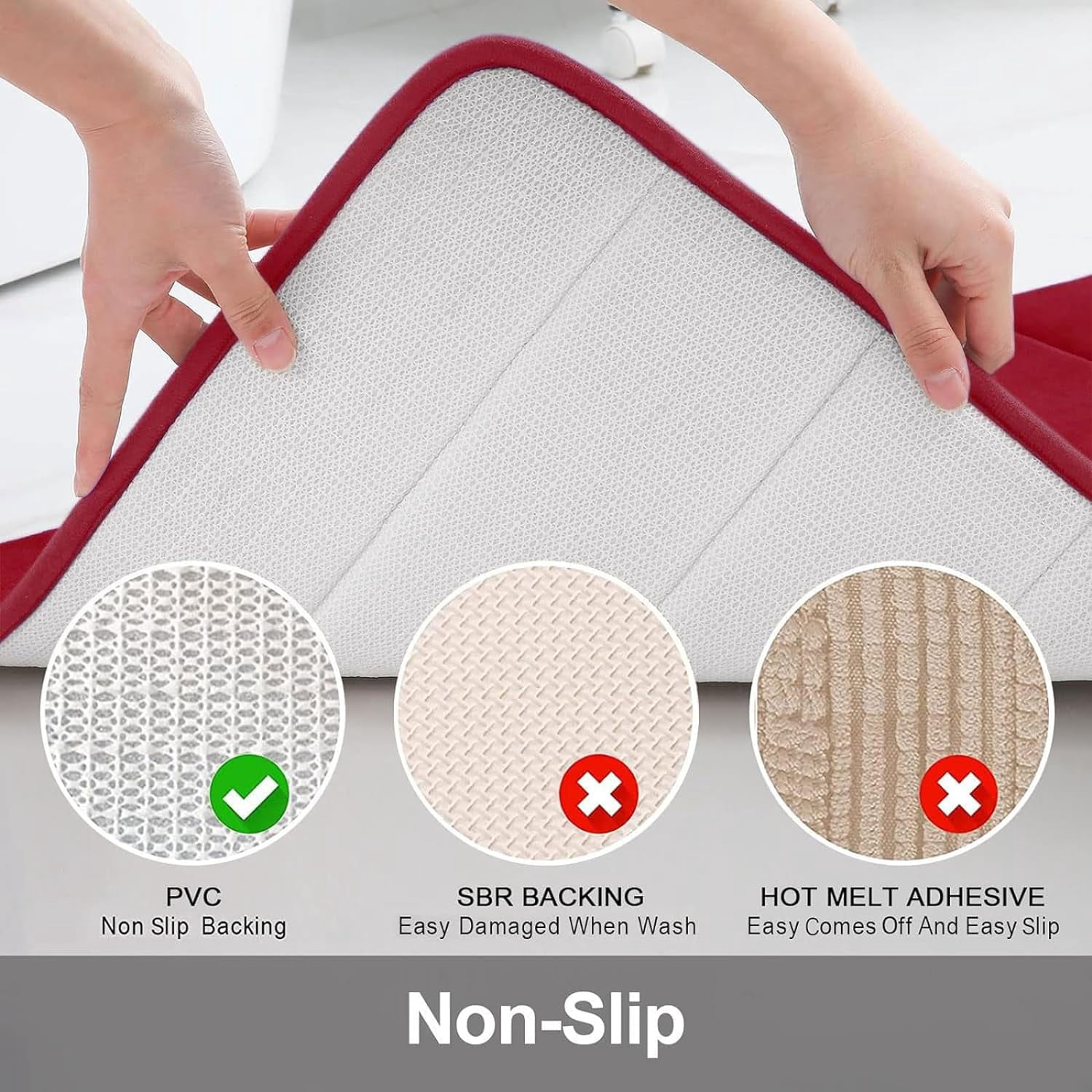 Memory Foam Bath Mat Rug, 24" x 16", Ultra Soft and Non-Slip Bathroom Rugs, Water Absorbent and Machine Washable Bath Rug for Bathroom, Shower, and Tub, Burgundy