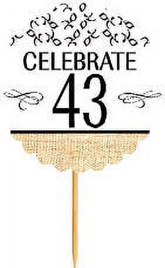 43rd Birthday / Anniversary Novelty Burlap Cupcake Decoration Picks -12pack