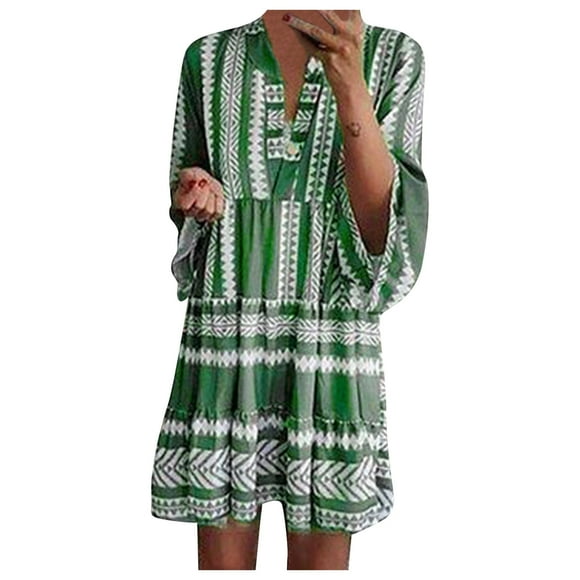 TJAZFJPA Long Dresses Womens V-Neck Smock Dress Ladies Summer Holiday Swing Print Mini Dress Oversize Womens Dresses Party Sweatshirt Dress Women