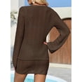 thumbnail image 4 of Womens Crochet 2 Piece Cover Up V Neck Bell Sleeve Button Cardigan Sheer Mesh Beach Mini Skirt Coverup Set, 4 of 6