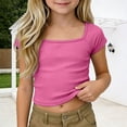thumbnail image 2 of Landzoo Toddler Kids Boys Girls Shirts Solid Color Short Sleeve Square Collar T-Shirt Summer Loose Fit Girls Tops Size 13-14 Years Pink, 2 of 9