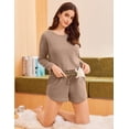 thumbnail image 2 of Ekouaer 3 Piece Waffle Knit Lounge Set for Women, Long Sleeve and Cami Top with Shorts Pajama Sets for All Seasons, 2 of 6